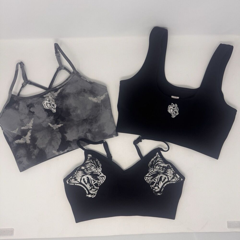 Darc Sport SHE Sports Bra Lot of 3 Size Small Black Grey Gym Workout Yoga